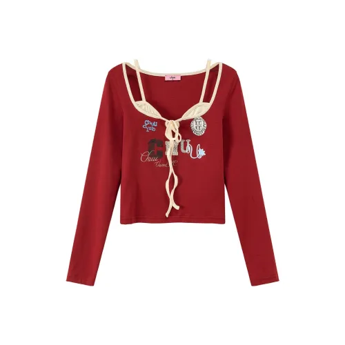 CHUU T-Shirt Женская Винтажный Красный