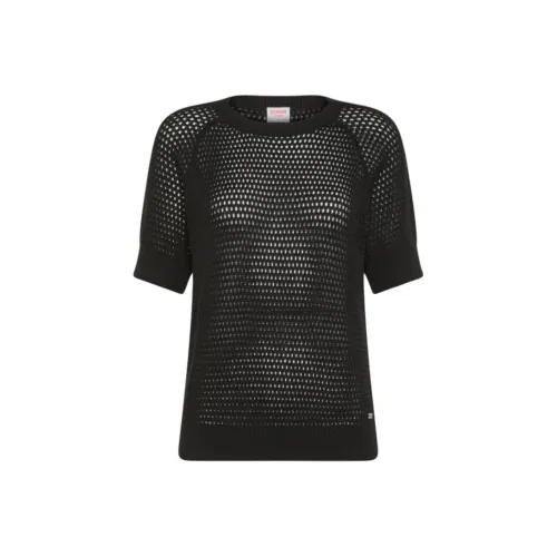 SUN68 Однотонная рубашка с круглым вырезом короткими рукавами и вырезами женская черная