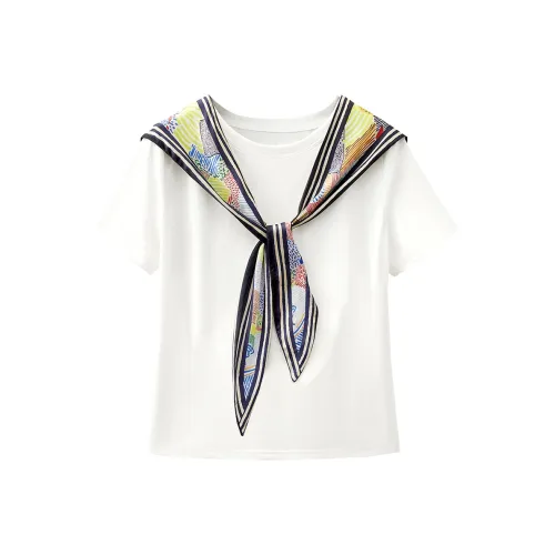 TOUCH T Рубашка Женская Белая T Рубашка + Многоцветная Шаль