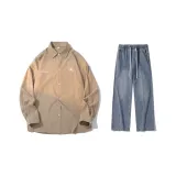 Set (Светло-кофейная рубашка + винтажные синие джинсы)