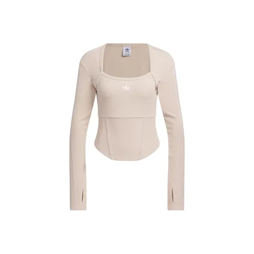 Adidas Originals Рукав с спущенным плечом T-рубашка Женская Чудо-тауп