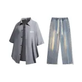 Set (Gray Shirt + Vintage Blue Jeans)  
Комплект (Серая рубашка + Винтажные синие джинсы)
