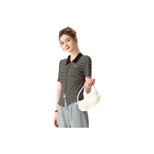 FENHONGMALI T Рубашка Женская Черный Белый