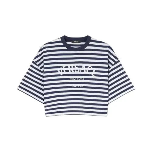 VERSACE Т-рубашка с оборванным плечом женская морской синий