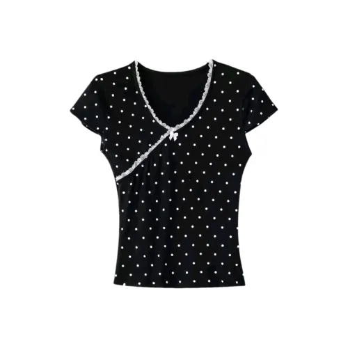 ETSE T-Shirt Женская Черная с Полка Дот