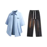 Комплект (Светло-синяя рубашка + черные джинсы)