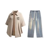 Set (Khaki Shirt + Vintage Blue Jeans)  
Комплект (Хаки Рубашка + Винтажные Синие Джинсы)