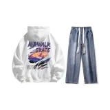 Комплект (Белый топ + Темно-синие джинсы)