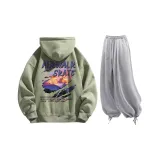 Комплект (Мох Зеленый Топ + Светло-Серые Повседневные Штаны)