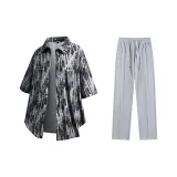 Комплект одежды (Черная рубашка + Серые повседневные штаны)