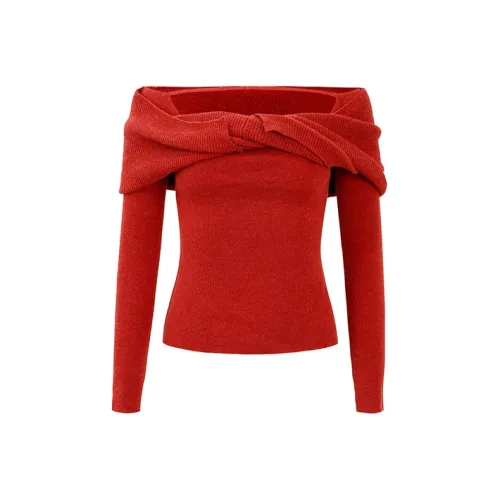 Amyenjoylife Прямой крой Длинный рукав Т-рубашка Женская Винтажный красный