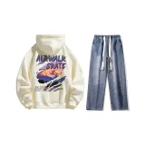 Комплект (Абрикосовый топ + Темно-синие джинсы)