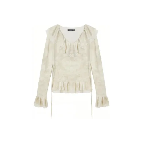 UNVESNO Т-рубашка с оборкой женская бежево-желтая