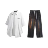 Комплект одежды (Белая рубашка + Черные джинсы)