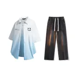 Set (White Blue Shirt + Black Jeans)  
Комплект (Белая Синяя Рубашка + Черные Джинсы)
