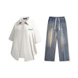 Комплект (Абрикосовая рубашка + Ностальгические синие джинсы)