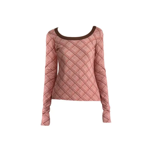 SLEEP AT 11 Длинный рукав Т-рубашка Женская Розовая Клетка