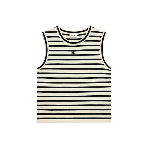 CELINE SS25 Летняя коллекция Майка Женская Черный Белый