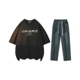 Комплект (черный топ+винтажные синие брюки)