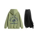 Комплект (Мох Зеленый Топ + Черные Повседневные Штаны)