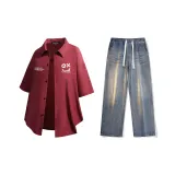 Set (Burgundy Shirt + Nostalgic Blue Jeans)  
Комплект (Бордовая рубашка + Ностальгические синие джинсы)