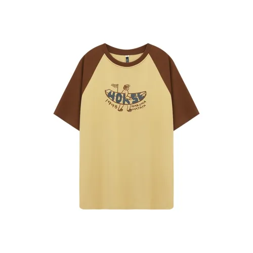 HOT HORSE Реглан рукав T-рубашка Унисекс Желтый и Кофейный