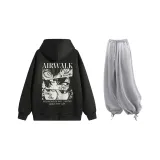 Set (Black Top + Light Gray Casual Pants)  
Комплект (Черный топ + Светло-серые повседневные штаны)