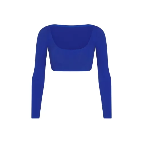 SKIMS Хлопок Джерси Супер Укороченный Длинный Рукав Кроп Топ Женский