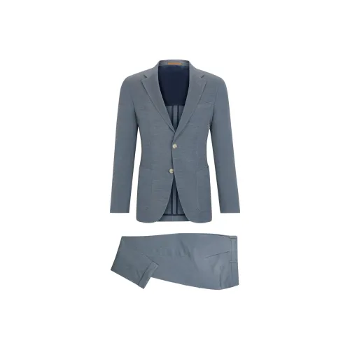 Hugo Boss Slim Fit костюм с микропереплетом из смесовой шерсти мужской светло-синий