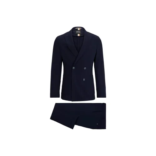 Hugo Boss Двойной Breasted Облегающий крой Костюм в новой шерсти Бизнес Костюм Мужской Синий