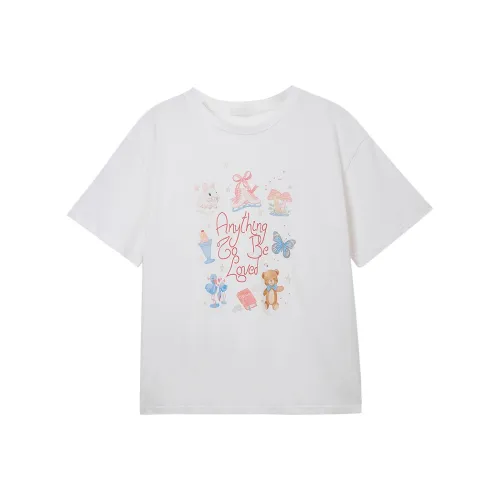 SUSANSAN Стандартный 2025 Дизайн SENSE Белый Полу-Рукав Хлопок Топ Женский