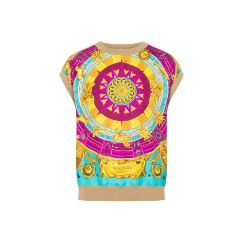 MOSCHINO Шарф Принт Вязаная модель And Шелк Саржа Топ T Рубашка Женские Многоцветный