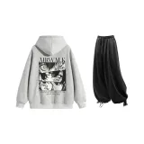 Комплект (Фотиния Серый Топ + Черные Повседневные Штаны)