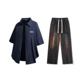 Комплект (Темно-синяя рубашка + черные джинсы)