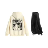 Комплект одежды (Абрикосовый топ + Черные повседневные штаны)