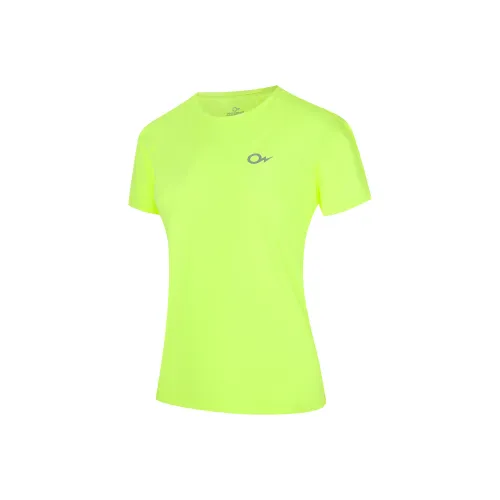 NATADUOPU Быстросохнущий Спортивный и на открытом воздухе Повседневный Дышащий Светоотражающий Логотип T-рубашка Женская Неоново-желтая