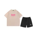 Серая белая рубашка с короткими рукавами + черные шорты