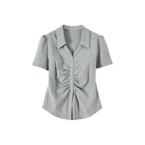 SHIRAN Буф-рукав Т-рубашка Женская Серого цвета