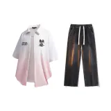 Set (White Pink Shirt + Black Jeans)  
Комплект (Белая Розовая Рубашка + Черные Джинсы)