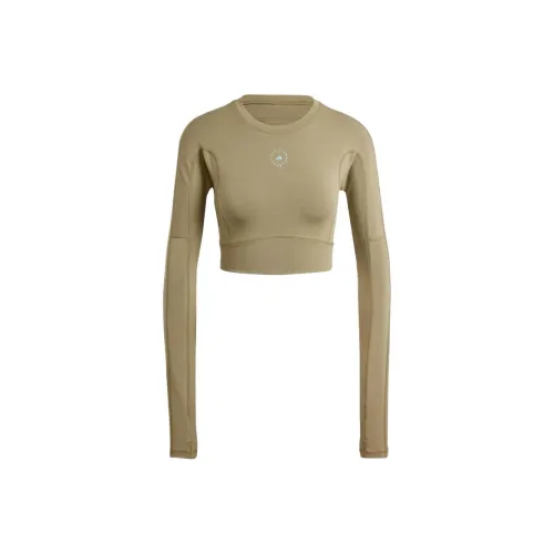 Adidas x Stella McCartney Коллаборация Truestrength Укороченная Рубашка с Длинным Рукавом Женская Оливково-Зеленая