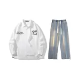 Комплект одежды (Белый топ + Винтажные синие джинсы)