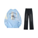 Арктический ледяной синий (с длинным рукавом) + черный и серый джинсы