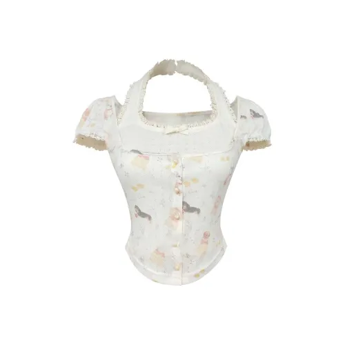 PLAY BUSH Рукав буф T Рубашка Женские Абрикос