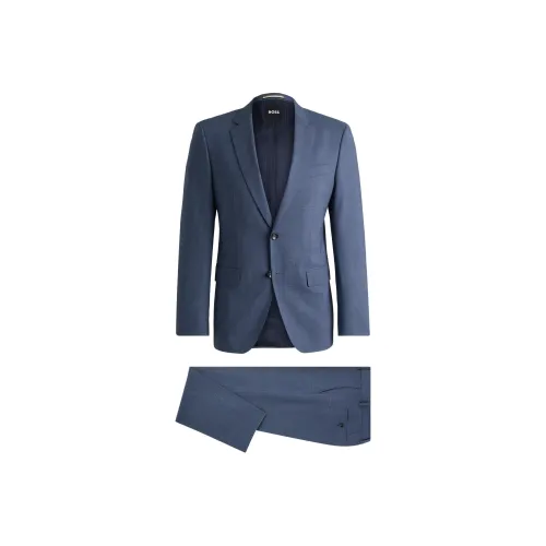 Hugo Boss Slim Fit костюм с узором эластичный тканый деловой костюм для мужчин светло-синий