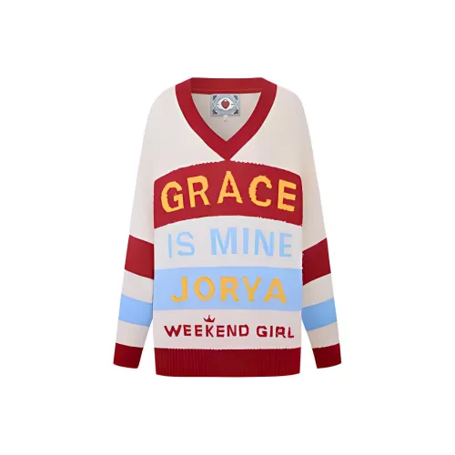 JORYAweekend Свитер Женский Молочный Белый Красные Полосы