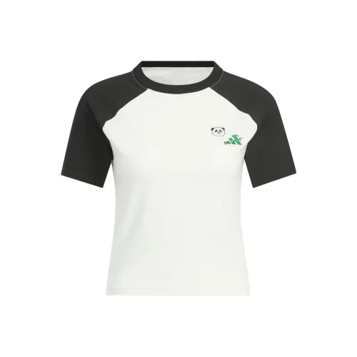 Adidas Рукав реглан T-рубашка Женская Нефритовый Белый Черный