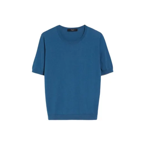 WEEKEND MaxMara Zibetto Коллекция Шелк и Хлопковая пряжа T Рубашка T Рубашка Женская Синяя