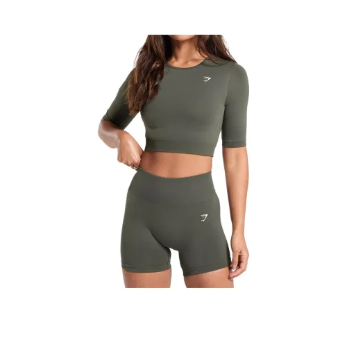 GYMSHARK Повседневный Бесшовный Кроп Топ Кроп Топ Женский Зеленый