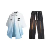 Set (White Blue Shirt + Black Jeans)  
Комплект (Белая Синяя Рубашка + Черные Джинсы)