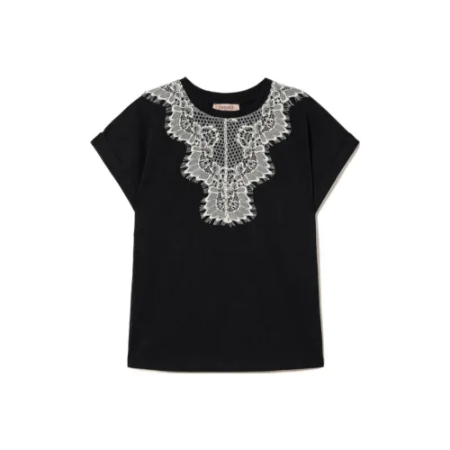 TWINSET Milano T Рубашка с Кружево Inserts T Рубашка Женская Черная